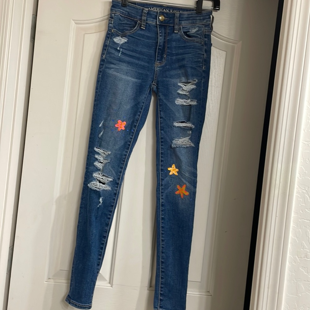 AE Super Stretch Distressed Skinny Jeans Size 00